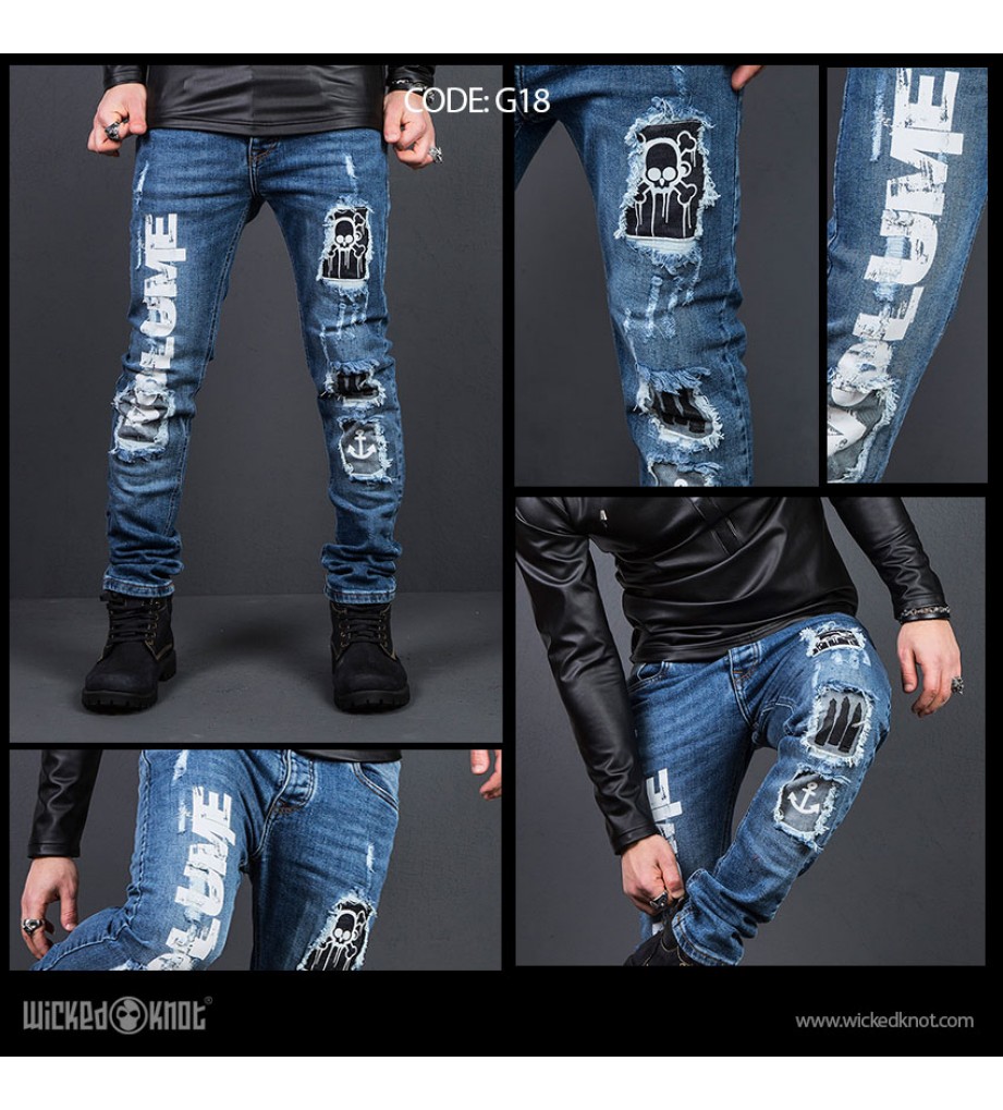  WickedKnot Ripped Printed Jeans
